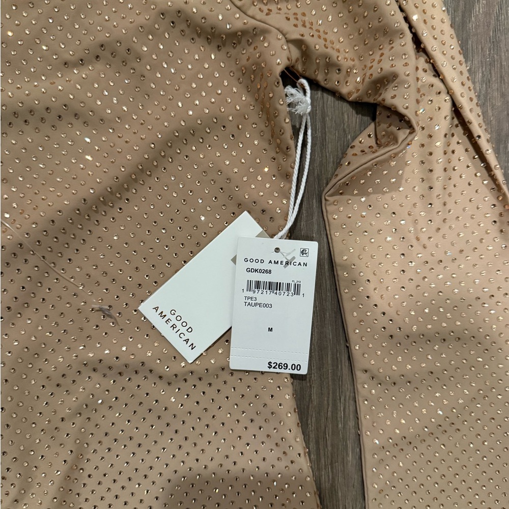 Good American Beige Dress with Gold Studs